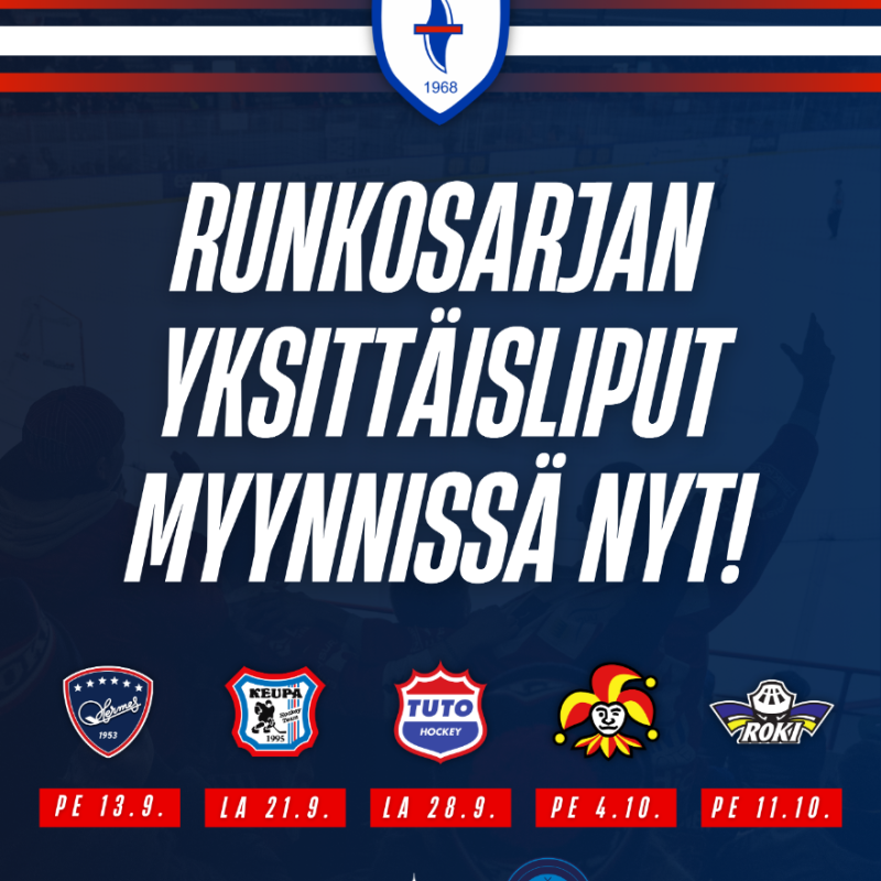 Yksittäiset otteluliput myynnissä nyt!